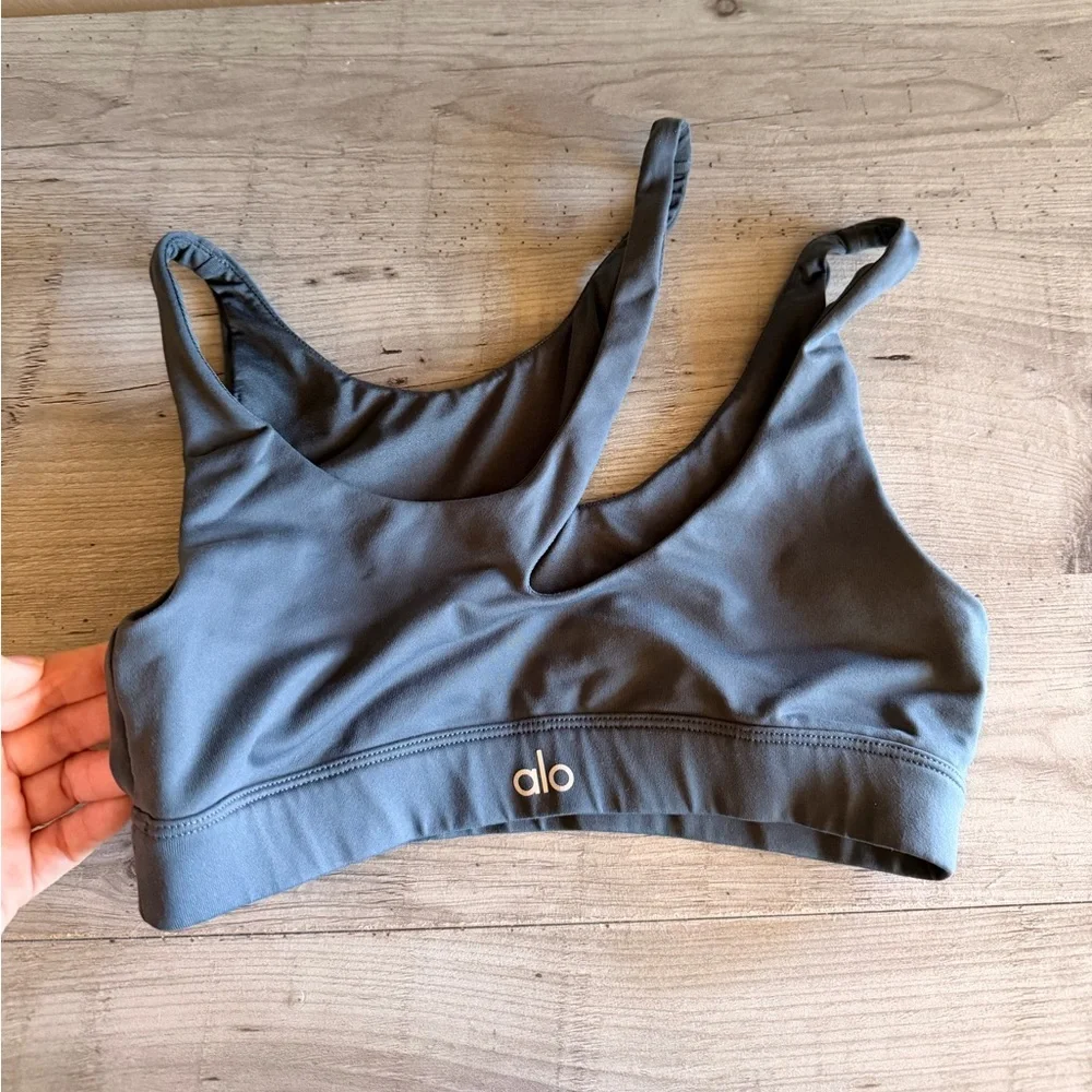 ALO Yoga grey Strappy Cutout Sports Bra